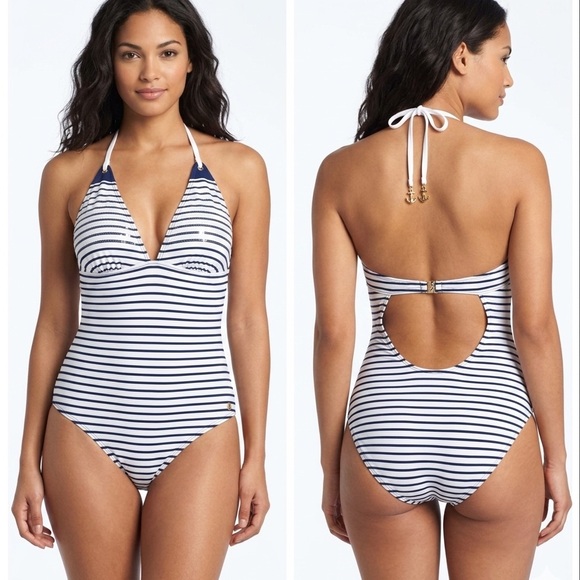 Sperry Top-Sider Yacht Clubbin’ Striped One Piece Swimsuit Sequin Details Size S - Picture 10 of 16